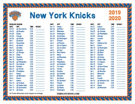 knicks schedule 2020